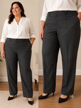 Claiborne Luxe 100% Wool Tailored Trousers Grey Mid Rise Size 18 Office Fall